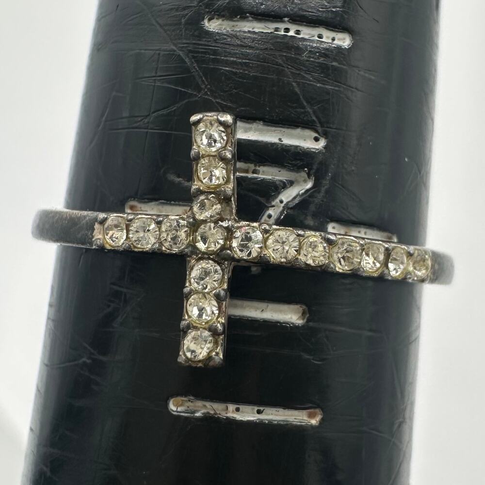 Thailand vintage 925 sterling silver cubic zirconia CZ dainty cross ring size 7